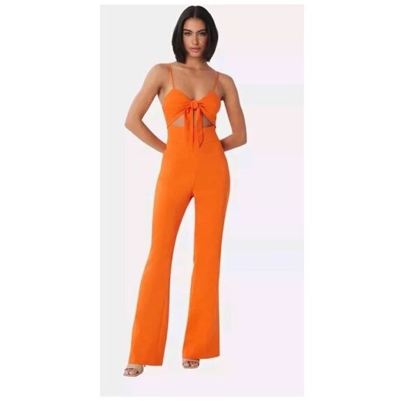 LITA by Ciara Tie Front Jumpsuit Cherry Tomasto Size XS Wide Leg - Picture 2 of 7